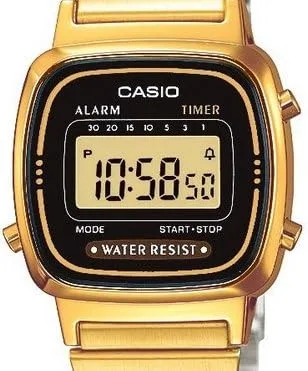 Vista 5 de LA670WGA-1D Reloj digital de tono dorado para mujer RETRO, DoréDoré, Correa