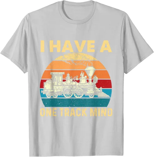 Vista 59 de Camiseta con texto en inglés "I Have A One Track Mind - Trainspotter Model Train Railroad, Negro, S