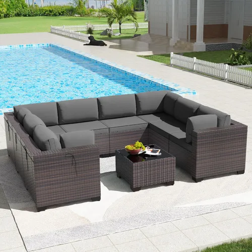 Vista 81 de Kullavik - Juego de muebles para exterior de 6 piezas con sofá modular de ratán de polietileno, color negro