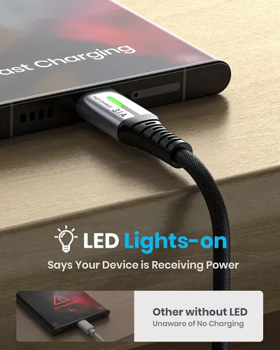 Vista 6 de INIU Cable USB a C de carga rápida, [5 paquetes, 1.6 pies + 3.3 pies x 2 + 6.6 pies x 2] 3.1 A cables tipo C, cables de carga de teléfono USB-C