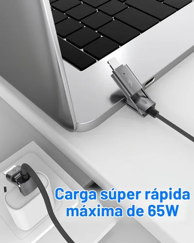Vista 6 de Paquete de 2 cables USB C 4 en 1 de carga rápida PD 65 W 27 W con puerto tipo C/USB A/L, cable doble trenzado redondo USB-C de 3 pies para iPhone 16