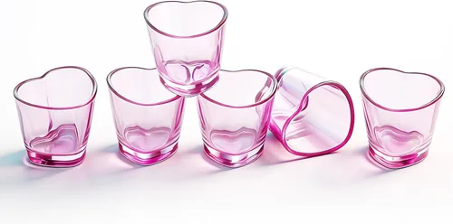 Vista 7 de Juego de 6 vasos de chupito en forma de corazón de 1.5 onzas/Soju/Arcoiris/a granel/tequila/lindo