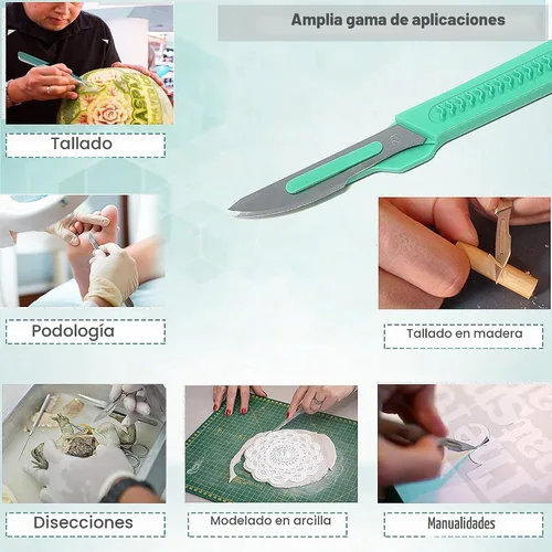 Vista 7 de Bisturí desechable estéril #23, herramienta de podología y dermaplaning, cuchillas de acero al carbono de precisión con mango de plástico, bolsas