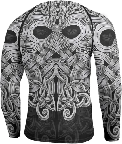 Vista 3 de Camiseta de compresión Viking de manga larga para capa base, ajuste de rendimiento, MMA BJJ, tela elástica