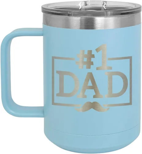 Vista 19 de NUMBER 1 DAD B Blue Taza de café de 15 oz con tapa deslizante Taza de café de viaje aislada Ideas de regalos del día del padre de hijo o hija