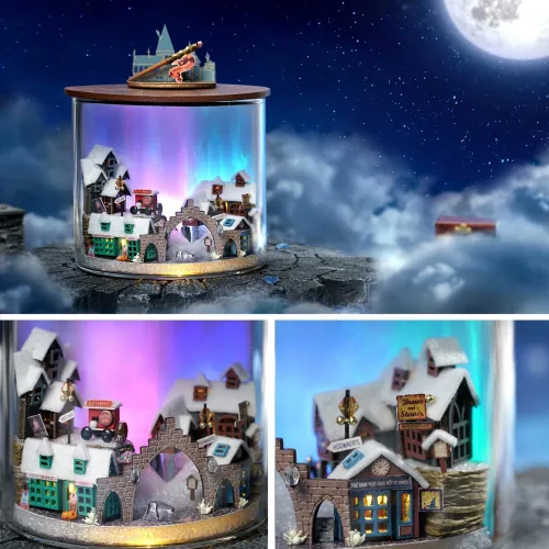 Vista 3 de Kit de casa de muñecas en miniatura y muebles, modelo de casa de muñecas de madera en 3D con cubierta a prueba de polvo y LED, idea creativa