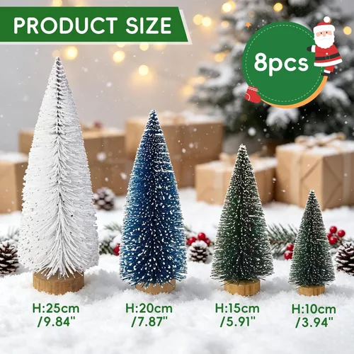 Vista 2 de Árbol de Navidad pequeño, mini árbol de Navidad, árbol de pino, cepillo de botella árboles falsos con base de madera para decoración de mesa