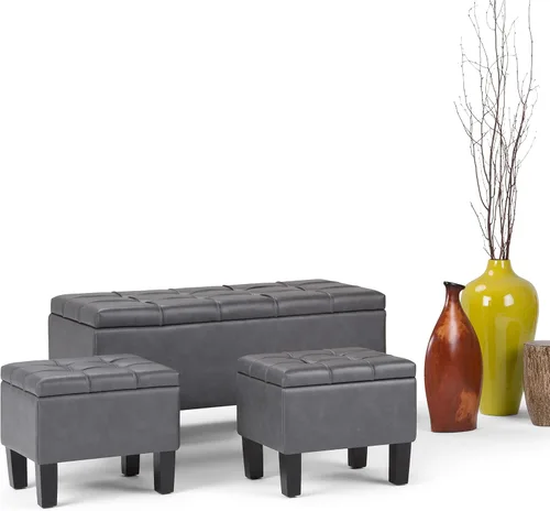 Vista 3 de SIMPLIHOME Gabbie - Otomana de almacenamiento de piel vegana de 36 pulgadas de ancho, color marrón