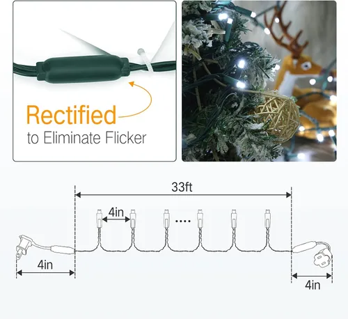 Vista 6 de Brizled Luces de Navidad blancas frías, 33 pies, 100 luces LED para árbol de Navidad, 0.197 in de gran angular, luz de Navidad conectable de 120 V