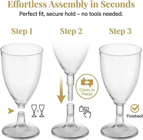 Vista 2 de JoyServe Copas de vino de plástico desechables, 7 onzas, copas de vino de plástico transparente sin BPA con tallo, vasos de fiesta reutilizables