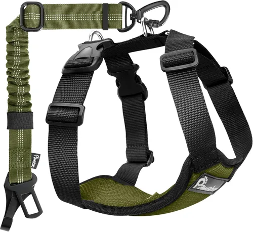 Vista 12 de Pawaboo Arnés de cinturón de seguridad para perro, arnés de automóvil con clips dobles, chaleco ajustable transpirable para mascotas y correa