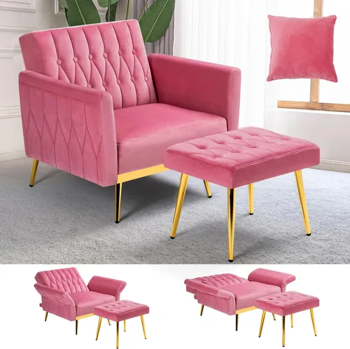 Vista 16 de Silla decorativa de terciopelo con otomana y respaldo ajustable