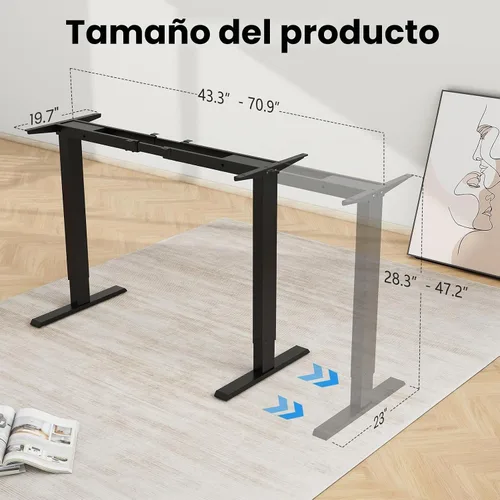 Vista 5 de Marco de escritorio de pie con motor doble: patas de escritorio eléctrico ajustables en altura, base de escritorio resistente para sentarse