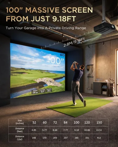 Vista 6 de Proyector 4K para simulador de golf, cine en casa y juegos, 2200 lúmenes Negro