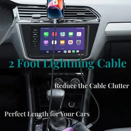 Vista 2 de Cable de carga para iPhone de 2 pies, paquete de 2 cables USB a Lightning [certificado MFi] de 2 pies para automóvil, cable corto trenzado de carga