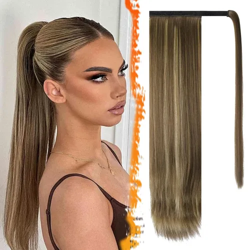 Vista 64 de BARSDAR Extensión de Cola de Caballo Corta y Recta - Extensiones de Cabello de Cola de Caballo con Cordón de 14 Pulgadas en Negro para Mujeres