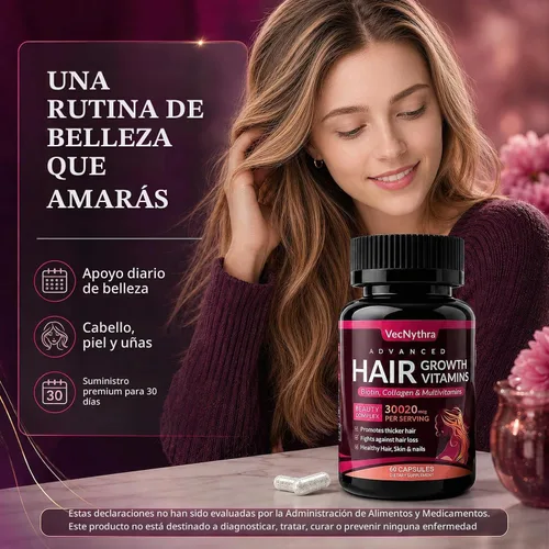 Vista 6 de Advanced Hair Growth Vitamins Supplement for Women, Biotin 10000 mcg