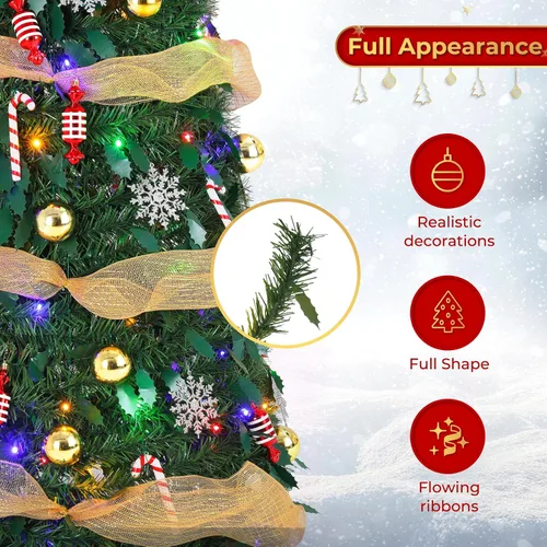 Vista 8 de TLSUNNY Árbol de Navidad desplegable de 1.8 m con luces, árbol de Navidad plegable con control remoto, totalmente decorado con luces preinstaladas
