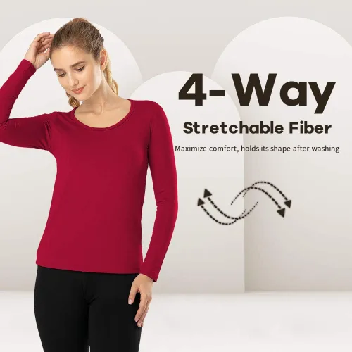 Vista 70 de MANCYFIT Tops térmicos para mujer, camisa con forro polar, manga larga, capa base, cuello en V
