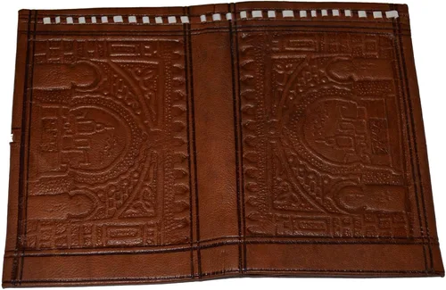 Vista 2 de Cartera de cuero marroquí hecha a mano con doble pliegue grande vintage exquisito práctico chocolate