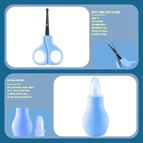 Vista 6 de Kit de aseo para bebés, esenciales para recién nacidos, kit portátil de cuidado del bebé, contiene cortaúñas para bebés, peine para bebés, cepillo