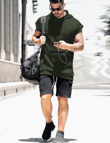Vista 3 de iWoo Camisetas de entrenamiento con capucha y bolsillo para hombre