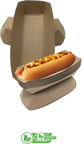 Vista 9 de Mr Miracle Bandeja de papel para perros calientes de 7 pulgadas en papel kraft. Paquete de 25. Desechable, reciclable y totalmente biodegradable.