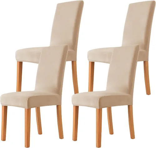 Vista 51 de Velvet Chair Covers Beige Gray, Stretch Dining Room Chair Covers 2 Pack, Super Fit Dining Chairs Slipcovers Spandex Washable Kitchen Parson Chair