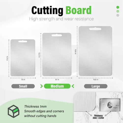 Vista 5 de Tabla de cortar de acero inoxidable, tablas de cortar de doble cara para cocina, SUS 316 Tabla de cortar de acero inoxidable no tóxica de grado