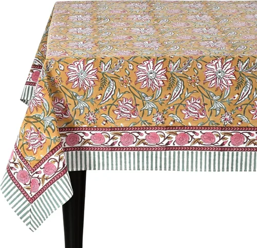 Vista 43 de Ridhi Mantel rectangular con estampado de bloque de mano verde espárragos Espárragos Verde Gadd