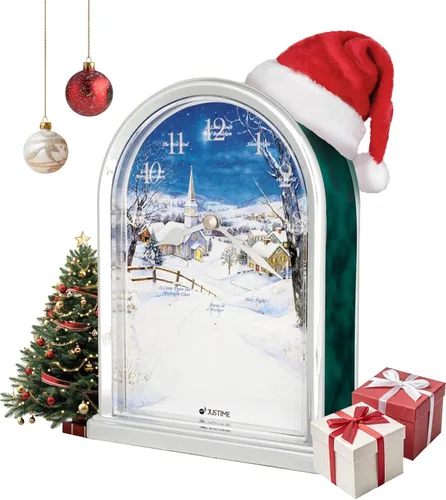 Vista 8 de JUSTIME Reloj de mesa luminoso Polaris Silent Night de 12 canciones de villancicos de Navidad, decoración de Navidad, multicolor, selección