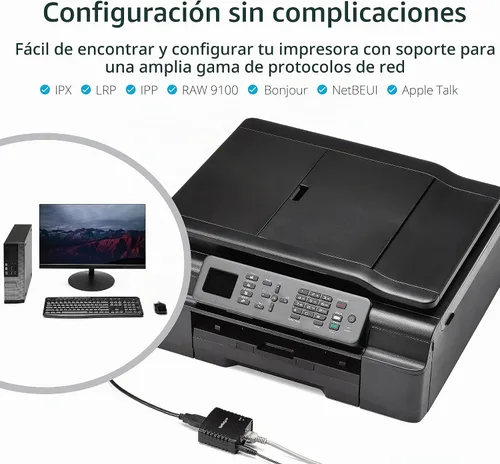 Vista 4 de StarTech 10/100Mbps Ethernet a USB 2.0 Network Print Server - Windows 10 - LPR - Adaptador de servidor de impresión LAN USB (PM1115U2)