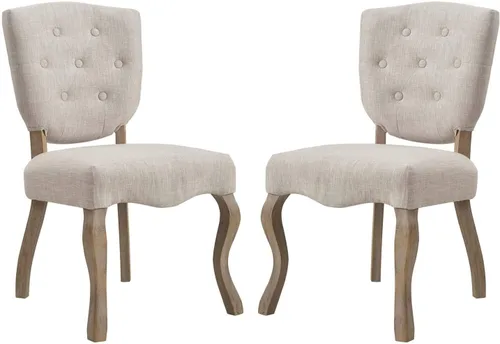 Vista 7 de Modway Array French Vintage Tufted Tapizado Tela Dos Sillas De Comedor En Gris Claro