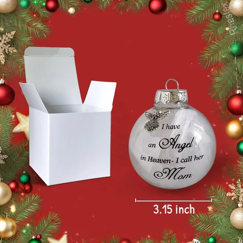 Vista 7 de Adornos de bola para árbol de Navidad, bola de plumas transparente, adorno conmemorativo de ángel, tengo un ángel en el cielo, lo llamo papá