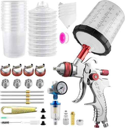 Vista 8 de HVLP - Pistola pulverizadora con taza mezcladora de 22.0 fl oz y 10 vasos desechables, boquillas de 1.4/1.7/2.0/0.098 in, kit de pistola de pintura