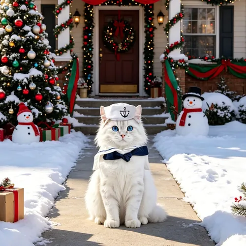 Vista 6 de NAMSAN Disfraz de marinero para mascotas, perros pequeños, conejos, sombrero de marinero de gato de Halloween con cuello de corbata, capa de Blanco