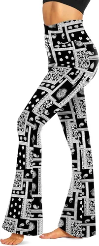 Vista 39 de TNNZEET Leggings acampanados negros para mujer, pantalones de yoga cruzados con bolsillos, corte de bota, leggings acampanados