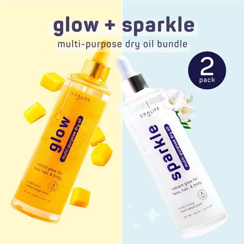Vista 2 de SpaLife Beauty Sparkle & Glow Paquete de aceite corporal – Dúo de aceite seco con brillo sutil y notable – aromas de mango y fresia – Hidratante