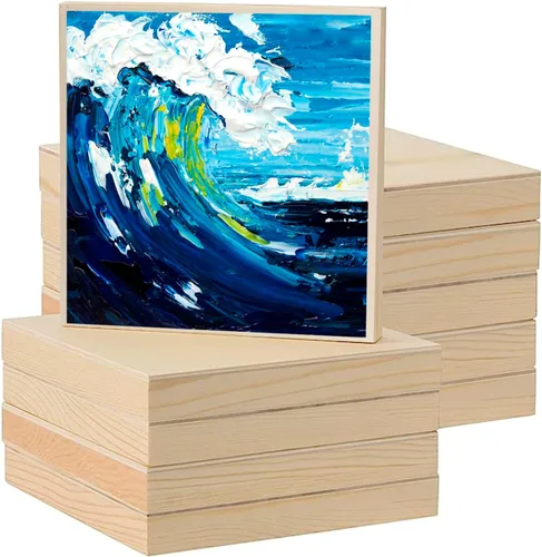 Vista 5 de ZOENHOU 10 tableros de lienzo de madera de 8 x 8 pulgadas, lienzo de madera cuadrado sin terminar, paneles de madera acunados para pintar, verter