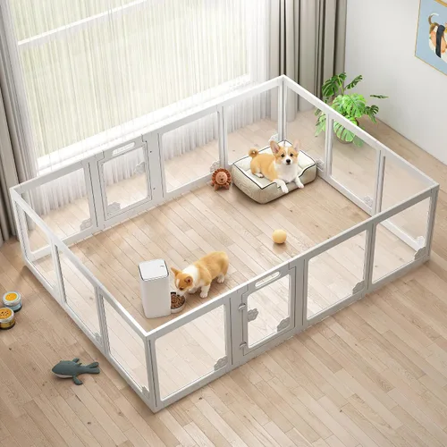 Vista 13 de Albott - Corralito acrílico transparente para perros para interiores, negro