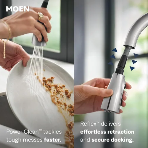 Vista 5 de Moen Arbor Chrome Motionsense Wave Touchless Grifo de cocina desplegable de una manija con limpieza eléctrica, 7594EWC