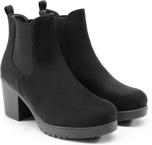 Vista 3 de DREAM PAIRS. FRE - Botines de tacón alto estilo Chelsea para mujer
