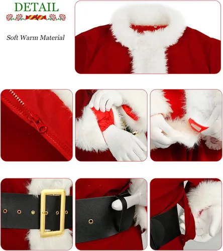 Vista 3 de Disfraz de Papá Noel de Navidad traje de Papá Noel disfraz de Papá Noel para hombres y mujeres traje de Papá Noel color borgoña Borgoña