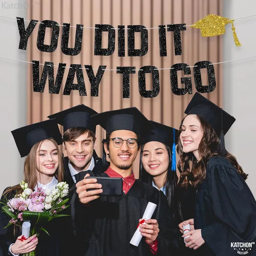 Vista 5 de Decoraciones de graduación 2026 Cartel de graduación 2026 con purpurina «You Did It» – Cartel grande de 10 pies Cartel de camino a ir