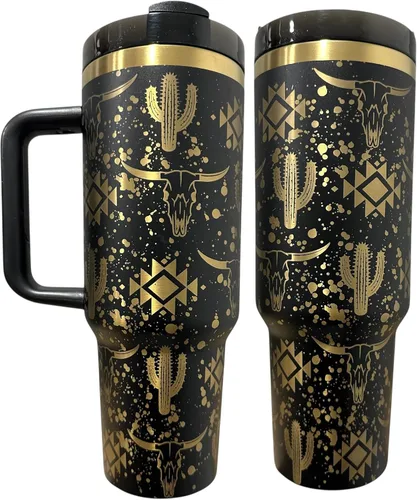Vista 12 de Botella de agua de acero inoxidable de 40 oz taza Longhorn Bottle Bull Tumbler Cow Gift Western Water Bottle Cup (24oz Cream(90)-Longhorn (D35))