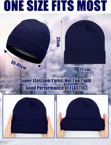 Vista 4 de Gorro de invierno con forro de satén de seda, gorro de calavera liso con puños, gorro de reloj de punto, gorro cálido de invierno para mujeres
