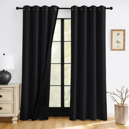 Vista 17 de RYB HOME Cortinas 100% opacas de 63 pulgadas de largo, cortinas de ventana de eficiencia energética y reducción de ruido para dormitorio, sala