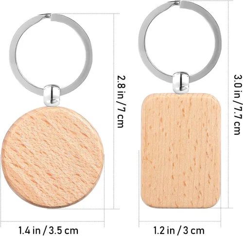 Vista 3 de MAGICLULU 10 llaveros de madera para grabado en blanco, llavero de madera en forma de rectángulo a granel, juego de llaveros de madera