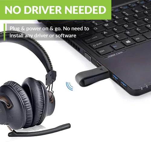 Vista 3 de Avantree DG59M - Auriculares Bluetooth con micrófono para PS5 y PS4, auriculares inalámbricos con adaptador USB para PC, laptop, computadora