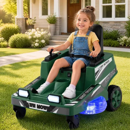 Vista 9 de GLACER Cortacésped de giro cero para niños de 12 V, coche eléctrico con Verde
